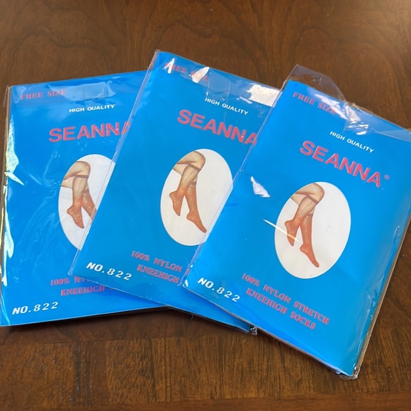 Vintage Seanna Set of 3 Knee High Beige Sheer stretch nylon socks New in Package - Picture 8 of 8